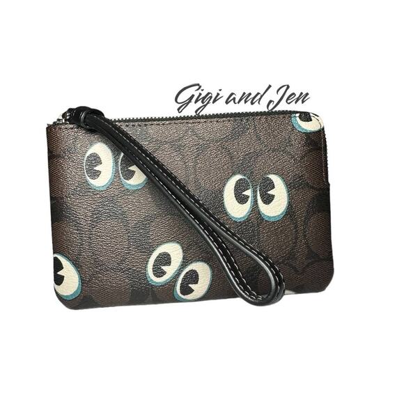 Coach Corner Zip Wristlet In Signature Canvas With Halloween Eyes - Picture 1 of 5